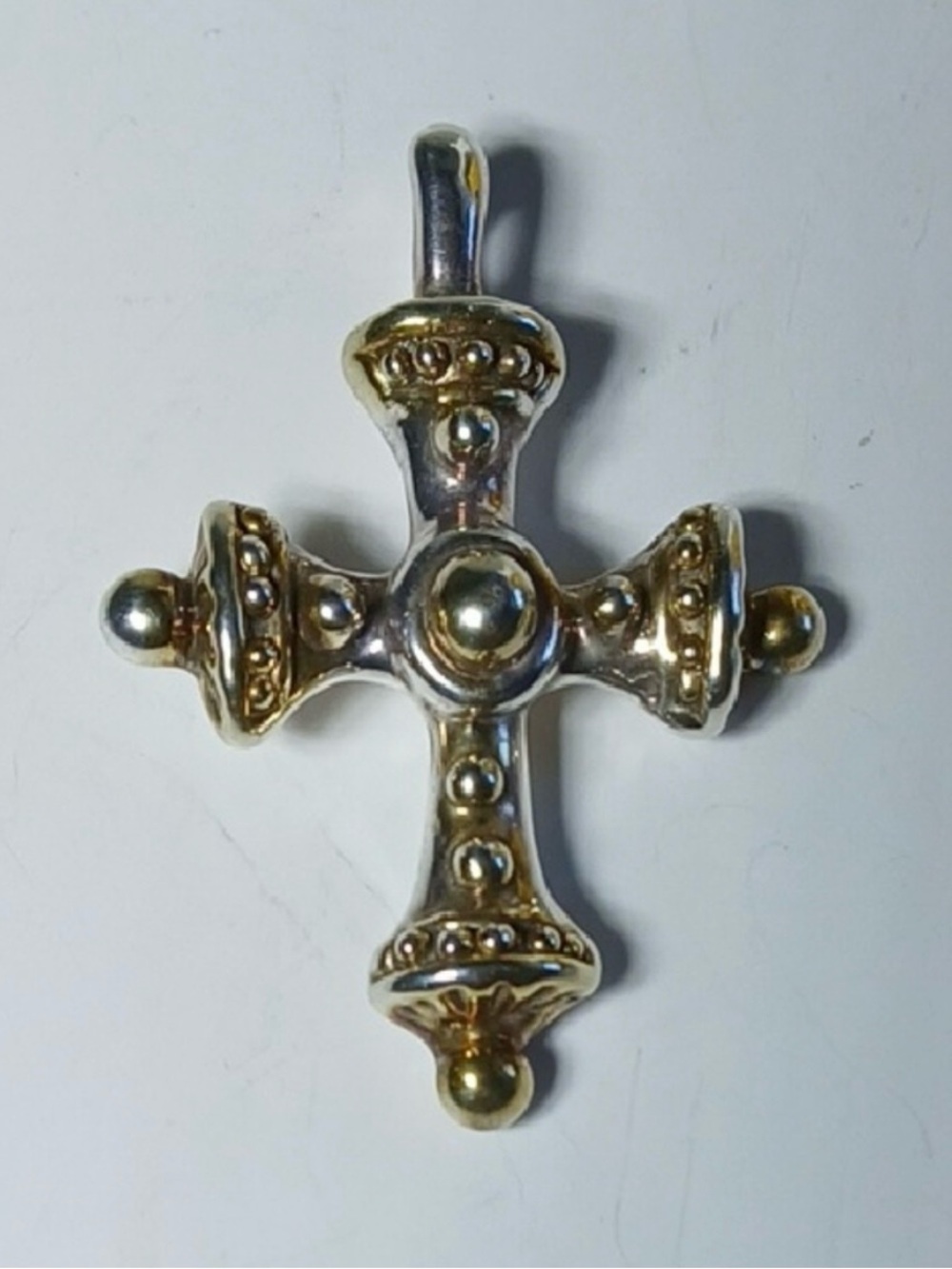 Sterling  Silver Cross Pendant Gold Accents Whimsigoth